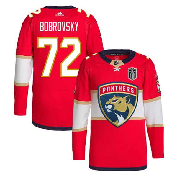 Mens Florida Panthers #72 Sergei Bobrovsky Red 2024 Stanley Cup Final Patch Stitched Jersey Dzhi->florida panthers->NHL Jersey